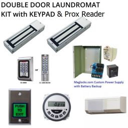 Double Door Laundromat Magnetic Lock Kit Keypad & Prox Card